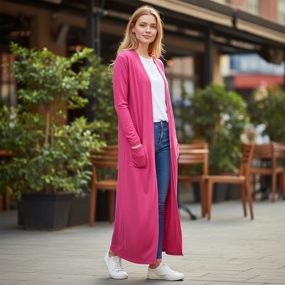 NWOT Kate & Mallory Fuchsia Pink Open-Front Long Cardigan Women Small